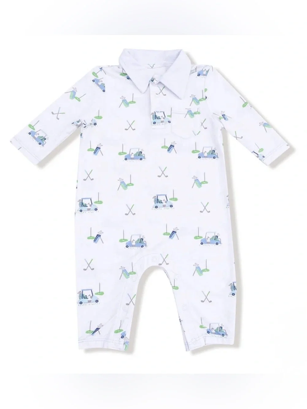 ANGEL DEAR Bamboo Polo Romper in Baby Golf Carts. 6-12M